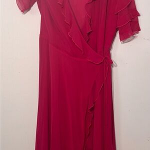 Women's Fuchsia Ruffle Wrap Midi Dress